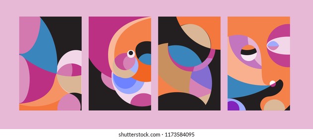 Vector Abstract Colorful Geometric and Curvy pattern background illustration. Set of Abstract Tribal Ethnic background for Cover, Poster, and print in Eps 10.