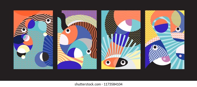 Vector Abstract Colorful Geometric and Curvy pattern background illustration. Set of Abstract Tribal Ethnic background for Cover, Poster, and print in Eps 10.