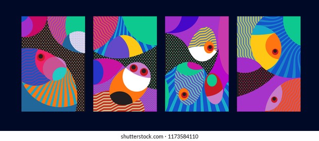 Vector Abstract Colorful Geometric and Curvy pattern background illustration. Set of Abstract Tribal Ethnic background for Cover, Poster, and print in Eps 10.