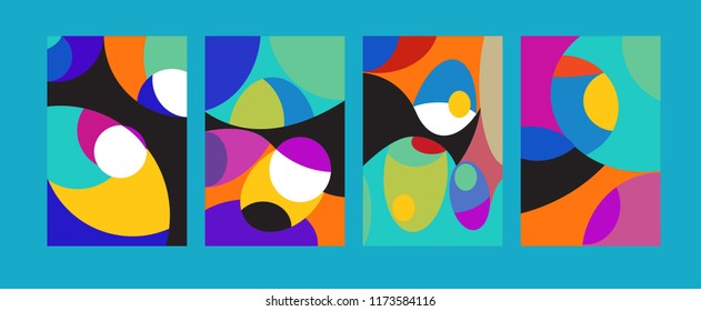 Vector Abstract Colorful Geometric and Curvy pattern background illustration. Set of Abstract Tribal Ethnic background for Cover, Poster, and print in Eps 10.