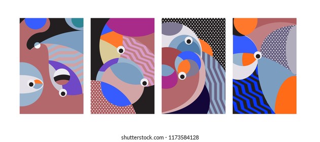 Vector Abstract Colorful Geometric and Curvy pattern background illustration. Set of Abstract Tribal Ethnic background for Cover, Poster, and print in Eps 10.