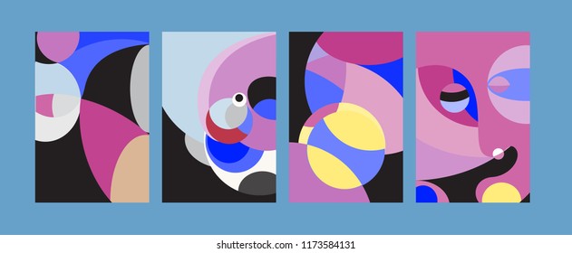 Vector Abstract Colorful Geometric and Curvy pattern background illustration. Set of Abstract Tribal Ethnic background for Cover, Poster, and print in Eps 10.