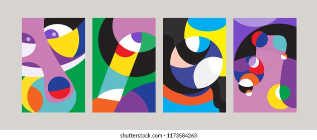 Vector Abstract Colorful Geometric and Curvy pattern background illustration. Set of Abstract Tribal Ethnic background for Cover, Poster, and print in Eps 10.