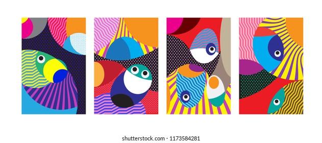 Vector Abstract Colorful Geometric and Curvy pattern background illustration. Set of Abstract Tribal Ethnic background for Cover, Poster, and print in Eps 10.