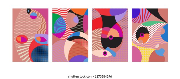 Vector Abstract Colorful Geometric and Curvy pattern background illustration. Set of Abstract Tribal Ethnic background for Cover, Poster, and print in Eps 10.