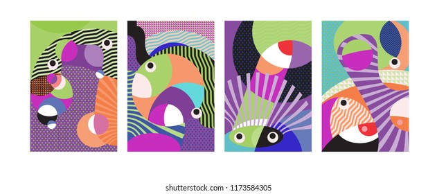 Vector Abstract Colorful Geometric and Curvy pattern background illustration. Set of Abstract Tribal Ethnic background for Cover, Poster, and print in Eps 10.