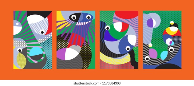 Vector Abstract Colorful Geometric and Curvy pattern background illustration. Set of Abstract Tribal Ethnic background for Cover, Poster, and print in Eps 10.