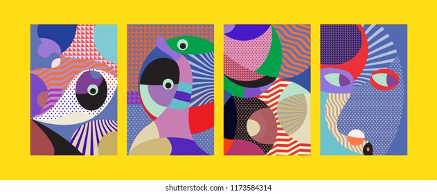 Vector Abstract Colorful Geometric and Curvy pattern background illustration. Set of Abstract Tribal Ethnic background for Cover, Poster, and print in Eps 10.
