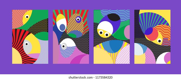 Vector Abstract Colorful Geometric and Curvy pattern background illustration. Set of Abstract Tribal Ethnic background for Cover, Poster, and print in Eps 10.