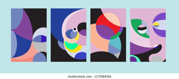 Vector Abstract Colorful Geometric and Curvy pattern background illustration. Set of Abstract Tribal Ethnic background for Cover, Poster, and print in Eps 10.