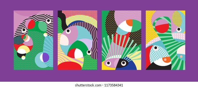 Vector Abstract Colorful Geometric and Curvy pattern background illustration. Set of Abstract Tribal Ethnic background for Cover, Poster, and print in Eps 10.