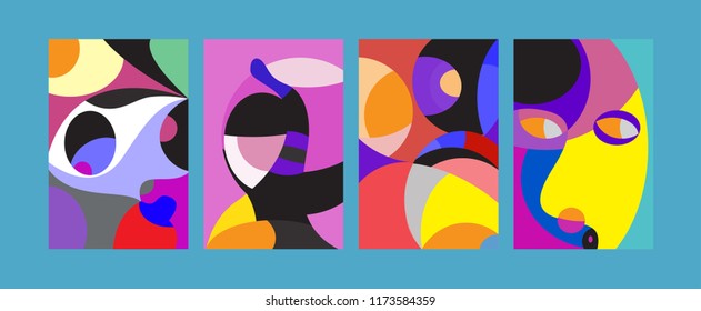 Vector Abstract Colorful Geometric and Curvy pattern background illustration. Set of Abstract Tribal Ethnic background for Cover, Poster, and print in Eps 10.