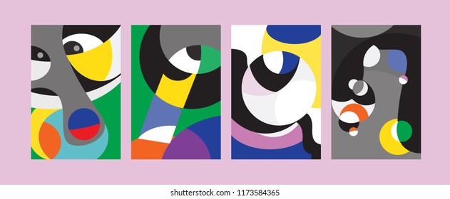 Vector Abstract Colorful Geometric and Curvy pattern background illustration. Set of Abstract Tribal Ethnic background for Cover, Poster, and print in Eps 10.