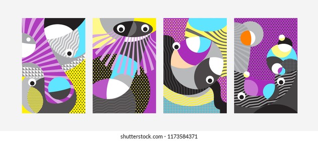 Vector Abstract Colorful Geometric and Curvy pattern background illustration. Set of Abstract Tribal Ethnic background for Cover, Poster, and print in Eps 10.