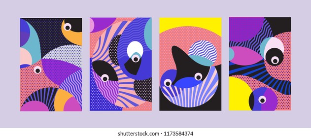 Vector Abstract Colorful Geometric and Curvy pattern background illustration. Set of Abstract Tribal Ethnic background for Cover, Poster, and print in Eps 10.