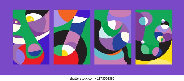 Vector Abstract Colorful Geometric and Curvy pattern background illustration. Set of Abstract Tribal Ethnic background for Cover, Poster, and print in Eps 10.