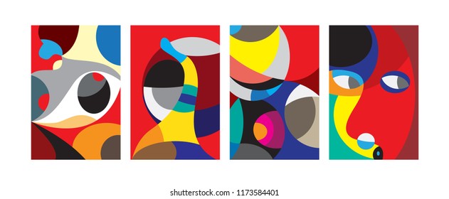 Vector Abstract Colorful Geometric and Curvy pattern background illustration. Set of Abstract Tribal Ethnic background for Cover, Poster, and print in Eps 10.