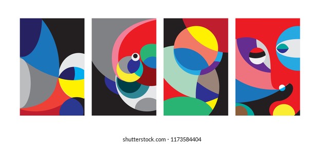 Vector Abstract Colorful Geometric and Curvy pattern background illustration. Set of Abstract Tribal Ethnic background for Cover, Poster, and print in Eps 10.