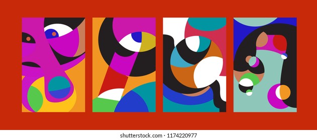 Vector Abstract Colorful Geometric and Curvy pattern background illustration. Set of Abstract Tribal Ethnic background for Cover, Poster, and print in Eps 10.