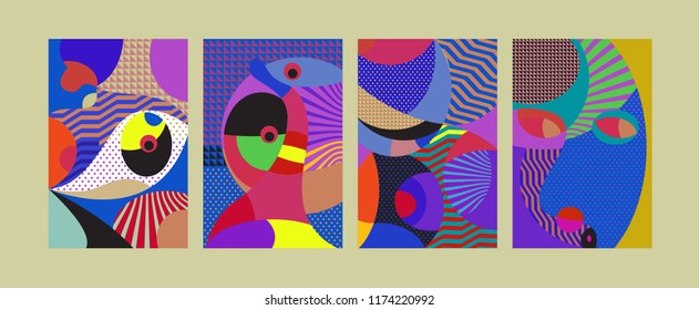 Vector Abstract Colorful Geometric and Curvy pattern background illustration. Set of Abstract Tribal Ethnic background for Cover, Poster, and print in Eps 10.