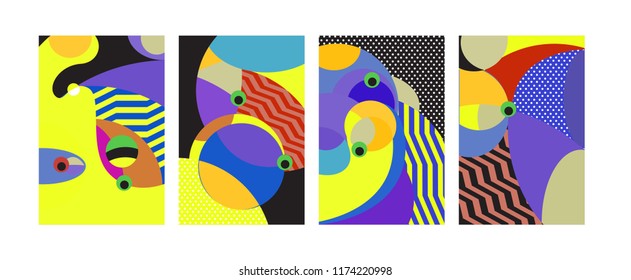 Vector Abstract Colorful Geometric and Curvy pattern background illustration. Set of Abstract Tribal Ethnic background for Cover, Poster, and print in Eps 10.