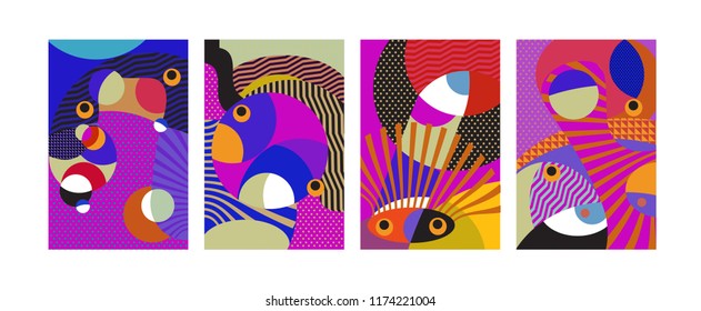 Vector Abstract Colorful Geometric and Curvy pattern background illustration. Set of Abstract Tribal Ethnic background for Cover, Poster, and print in Eps 10.