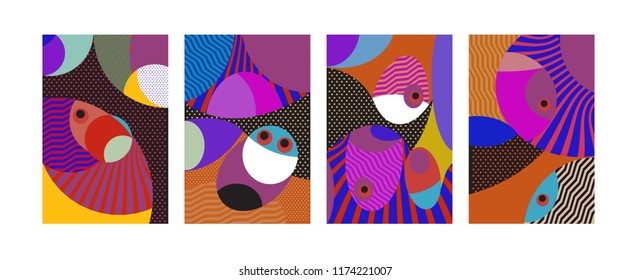 Vector Abstract Colorful Geometric and Curvy pattern background illustration. Set of Abstract Tribal Ethnic background for Cover, Poster, and print in Eps 10.
