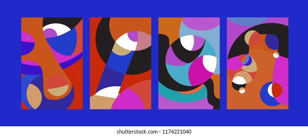 Vector Abstract Colorful Geometric and Curvy pattern background illustration. Set of Abstract Tribal Ethnic background for Cover, Poster, and print in Eps 10.