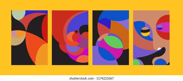 Vector Abstract Colorful Geometric and Curvy pattern background illustration. Set of Abstract Tribal Ethnic background for Cover, Poster, and print in Eps 10.