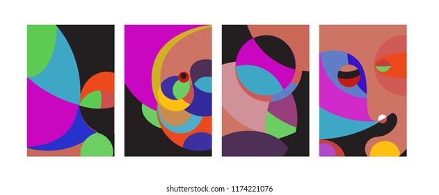 Vector Abstract Colorful Geometric and Curvy pattern background illustration. Set of Abstract Tribal Ethnic background for Cover, Poster, and print in Eps 10.