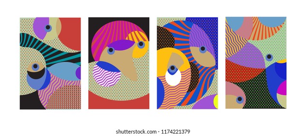 Vector Abstract Colorful Geometric and Curvy pattern background illustration. Set of Abstract Tribal Ethnic background for Cover, Poster, and print in Eps 10.