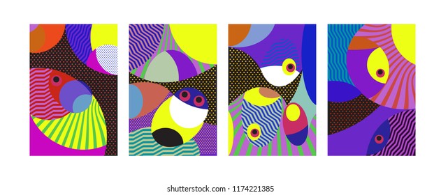 Vector Abstract Colorful Geometric and Curvy pattern background illustration. Set of Abstract Tribal Ethnic background for Cover, Poster, and print in Eps 10.
