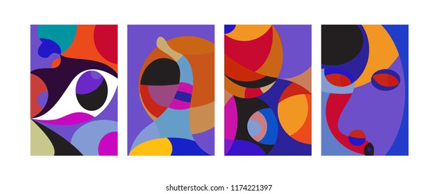 Vector Abstract Colorful Geometric and Curvy pattern background illustration. Set of Abstract Tribal Ethnic background for Cover, Poster, and print in Eps 10.