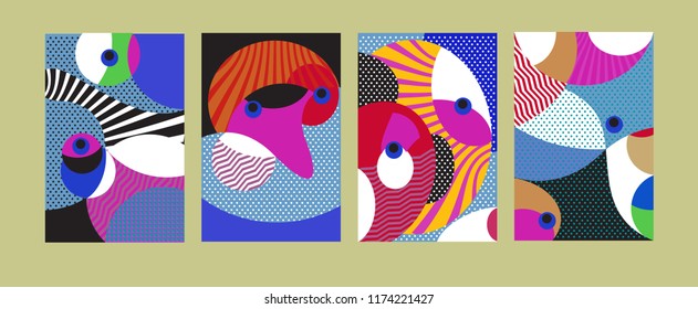 Vector Abstract Colorful Geometric and Curvy pattern background illustration. Set of Abstract Tribal Ethnic background for Cover, Poster, and print in Eps 10.