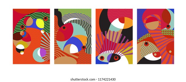 Vector Abstract Colorful Geometric and Curvy pattern background illustration. Set of Abstract Tribal Ethnic background for Cover, Poster, and print in Eps 10.
