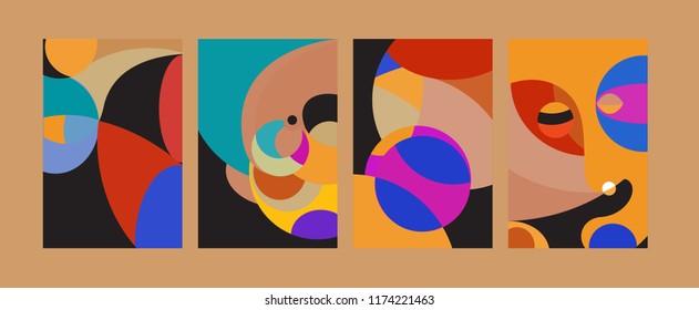 Vector Abstract Colorful Geometric and Curvy pattern background illustration. Set of Abstract Tribal Ethnic background for Cover, Poster, and print in Eps 10.