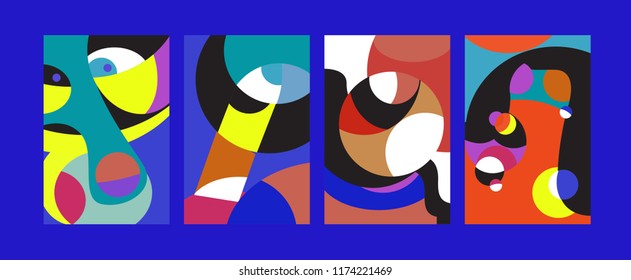 Vector Abstract Colorful Geometric and Curvy pattern background illustration. Set of Abstract Tribal Ethnic background for Cover, Poster, and print in Eps 10.