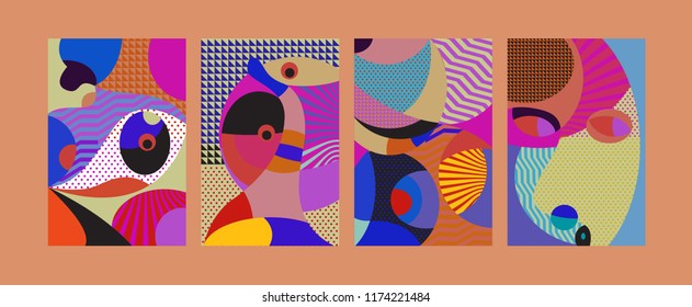 Vector Abstract Colorful Geometric and Curvy pattern background illustration. Set of Abstract Tribal Ethnic background for Cover, Poster, and print in Eps 10.