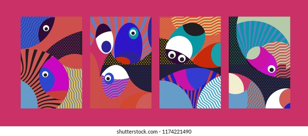 Vector Abstract Colorful Geometric and Curvy pattern background illustration. Set of Abstract Tribal Ethnic background for Cover, Poster, and print in Eps 10.