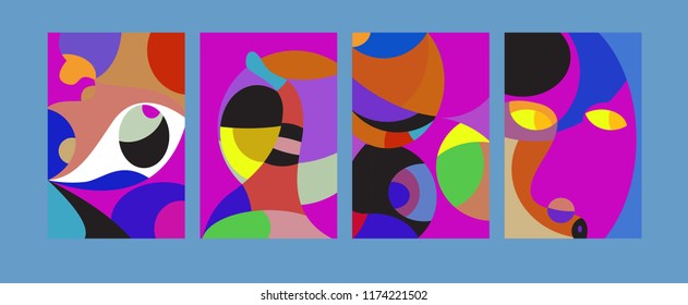 Vector Abstract Colorful Geometric and Curvy pattern background illustration. Set of Abstract Tribal Ethnic background for Cover, Poster, and print in Eps 10.