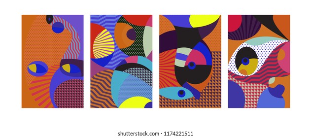 Vector Abstract Colorful Geometric and Curvy pattern background illustration. Set of Abstract Tribal Ethnic background for Cover, Poster, and print in Eps 10.