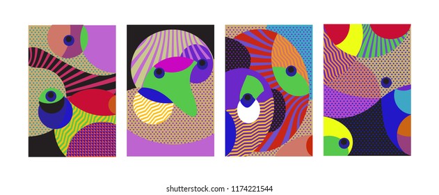 Vector Abstract Colorful Geometric and Curvy pattern background illustration. Set of Abstract Tribal Ethnic background for Cover, Poster, and print in Eps 10.