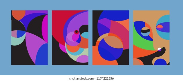 Vector Abstract Colorful Geometric and Curvy pattern background illustration. Set of Abstract Tribal Ethnic background for Cover, Poster, and print in Eps 10.