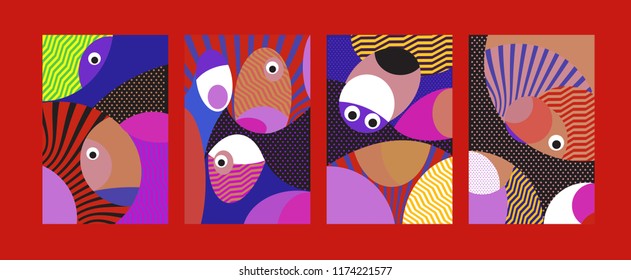 Vector Abstract Colorful Geometric and Curvy pattern background illustration. Set of Abstract Tribal Ethnic background for Cover, Poster, and print in Eps 10.