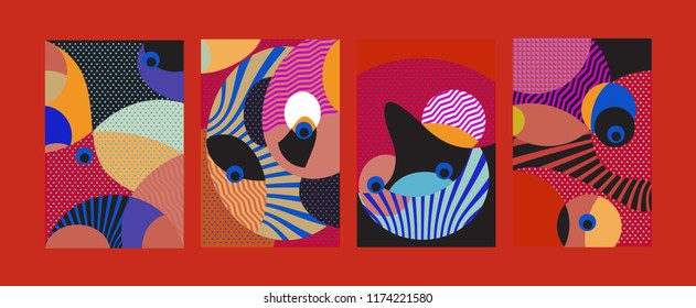 Vector Abstract Colorful Geometric and Curvy pattern background illustration. Set of Abstract Tribal Ethnic background for Cover, Poster, and print in Eps 10.