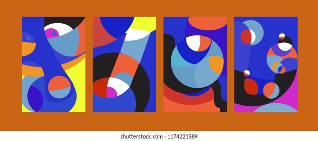 Vector Abstract Colorful Geometric and Curvy pattern background illustration. Set of Abstract Tribal Ethnic background for Cover, Poster, and print in Eps 10.