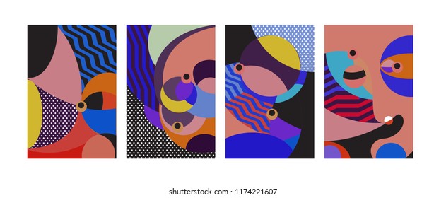 Vector Abstract Colorful Geometric and Curvy pattern background illustration. Set of Abstract Tribal Ethnic background for Cover, Poster, and print in Eps 10.