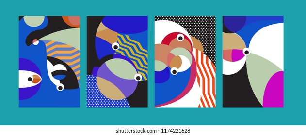 Vector Abstract Colorful Geometric and Curvy pattern background illustration. Set of Abstract Tribal Ethnic background for Cover, Poster, and print in Eps 10.