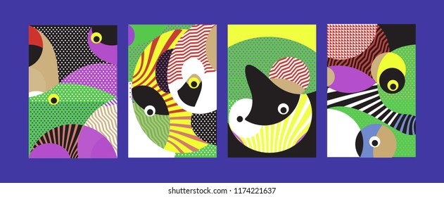 Vector Abstract Colorful Geometric and Curvy pattern background illustration. Set of Abstract Tribal Ethnic background for Cover, Poster, and print in Eps 10.