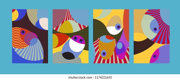 Vector Abstract Colorful Geometric and Curvy pattern background illustration. Set of Abstract Tribal Ethnic background for Cover, Poster, and print in Eps 10.